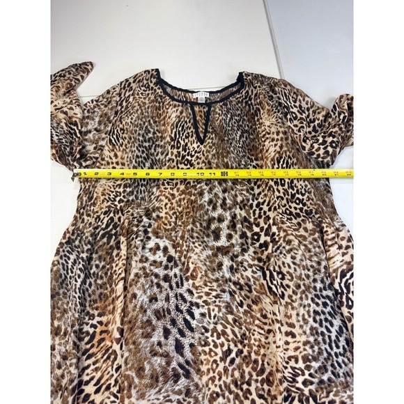 Spense Leopard Print Tunic Top Keyhole Neckline Brown Animal Print Blouse LG - Picture 5 of 9